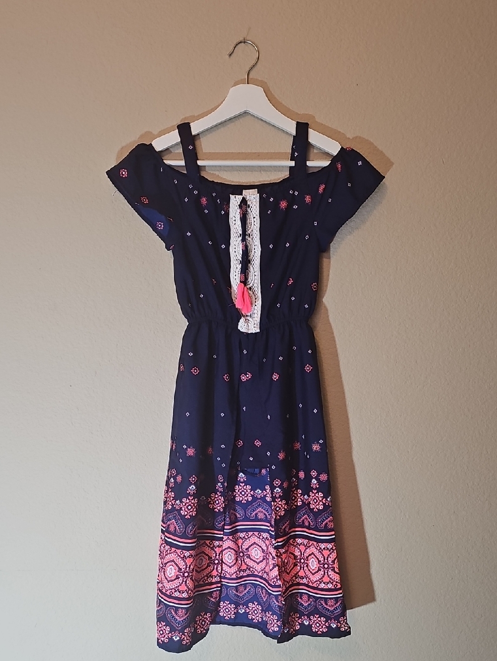 Kid's Blue and Pink Romper with Overskirt and Tassels